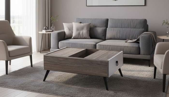 Table basse Table de canapé Bois Table d'appoint Table basse Gris Salon