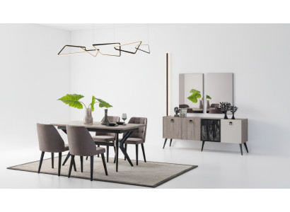 Ensemble de salle à manger Table de salle à manger Chaises Bois Gris Salle à manger Ensemble de 9 pièces Buffet