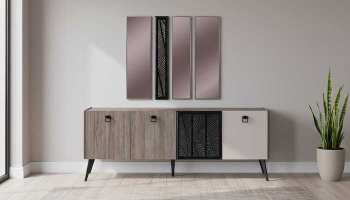 Buffet Buffet avec Groupe Miroir Armoire en Bois Armoire Salle à manger