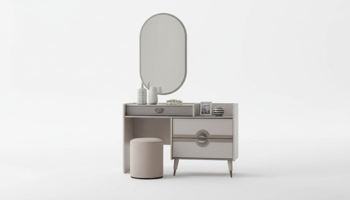 Groupe Coiffeuse Coiffeuse Miroir Coiffeuse Gris Ensemble de 3 pièces