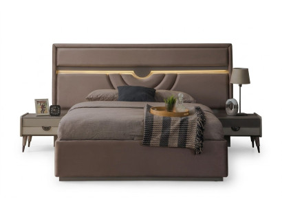 Lit double Chambre Lit Tables de chevet Beige Ensemble de base de lit 3 pièces