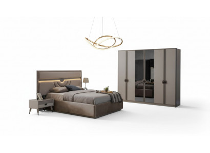 Lit double Ensemble de meubles de chambre à coucher Lit Tables de chevet Beige 4 pièces