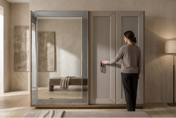Miroir de garde-robe Armoire en bois Armoire beige