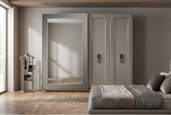 Miroir de garde-robe Armoire en bois Armoire beige