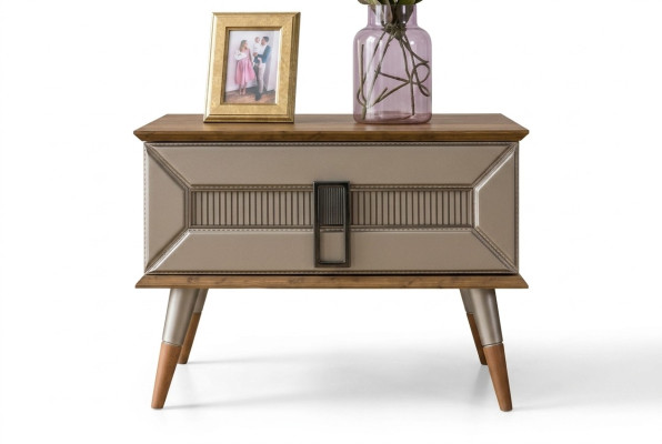 Commode de nuit avec deux tables de chevet assorties en bois gris