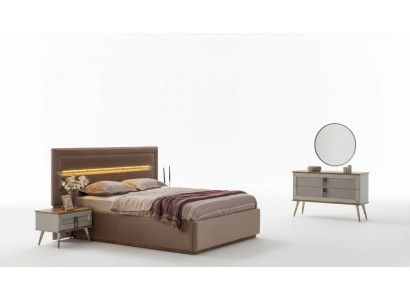 Chambre beige Mobilier de luxe Designer Lit double 2x Tables de chevet 5pcs