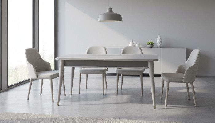 Table à manger grise Meuble de salle à manger Designer Table en bois extensible nouvelle