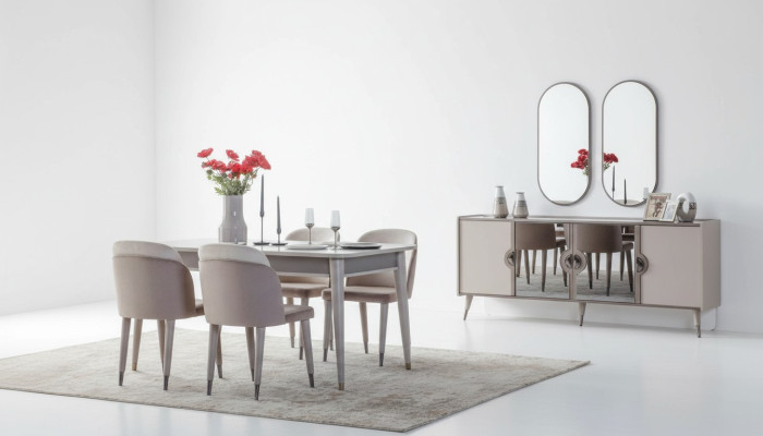 Ensemble de salle à manger gris Chaises de salle à manger Table extensible Bahut