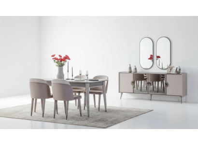 Ensemble de salle à manger gris Chaises de salle à manger Table extensible Bahut