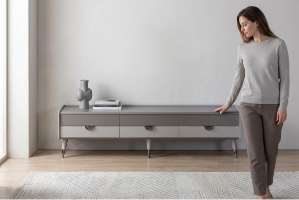 Buffet design gris pour salon Meuble TV pour salon Meuble TV bas Mobilier bas nouveau