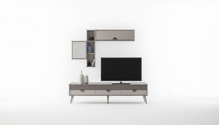 Buffet de salon beige, meuble TV robuste, meuble TV bas, étagères de luxe