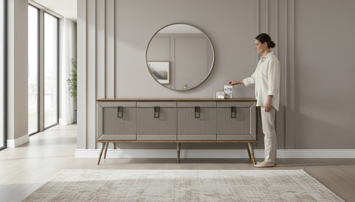 Buffet robuste Buffet designer luxueux garde-robe miroir rond 2 pièces