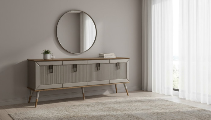 Buffet robuste Buffet designer luxueux garde-robe miroir rond 2 pièces