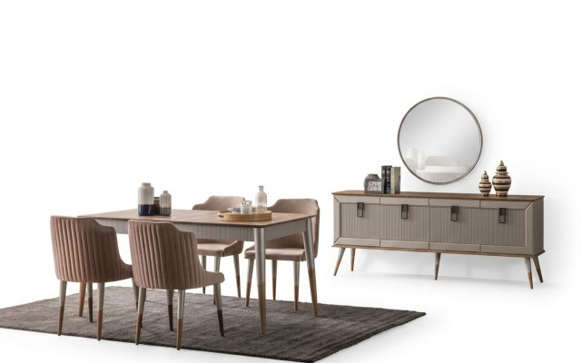 Suite de salle à manger lumineuse, table à manger robuste, buffet luxueux 9 pièces