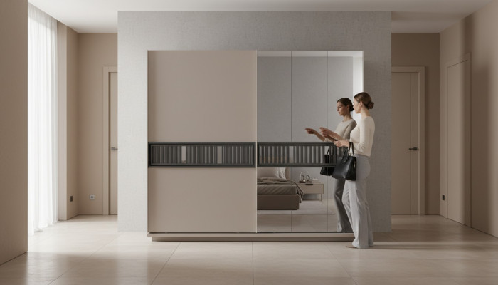 Armoire à glace pour chambre beige moderne en bois