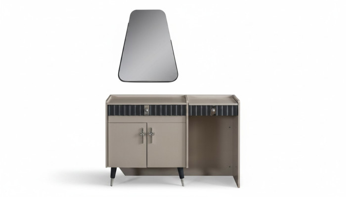Table de maquillage beige en bois, Table de cosmétique, Console de designer avec miroir 2 pièces