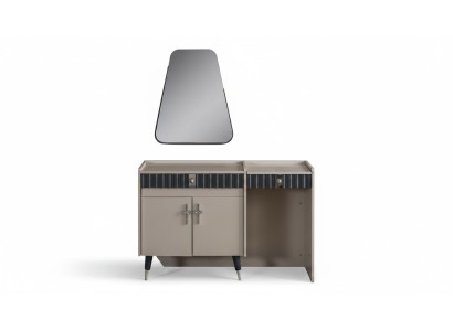 Table de maquillage beige en bois, Table de cosmétique, Console de designer avec miroir 2 pièces