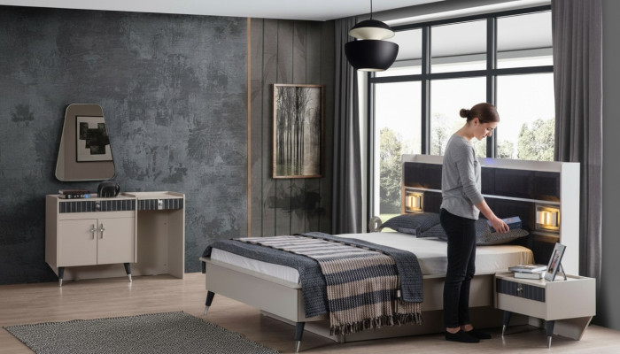 Suite de chambre Luxe Lit Dressing de designer Console Ensembre de 5 pièces