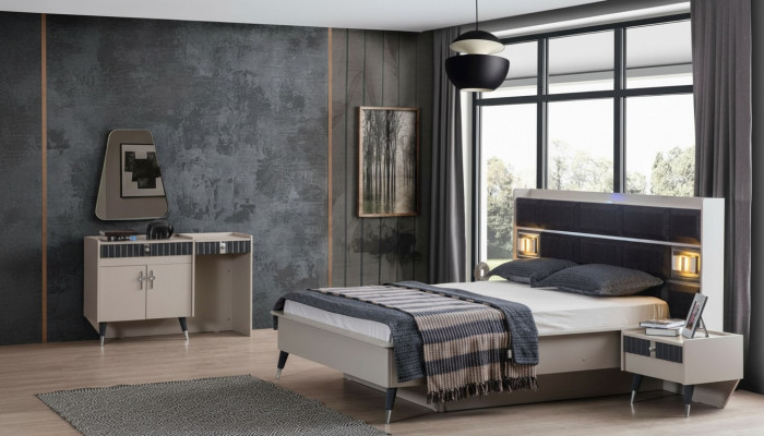Suite de chambre Luxe Lit Dressing de designer Console Ensembre de 5 pièces