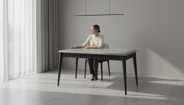 Table de salle à manger grise Table en bois robuste Designer Luxueux Mobilier Salle à manger