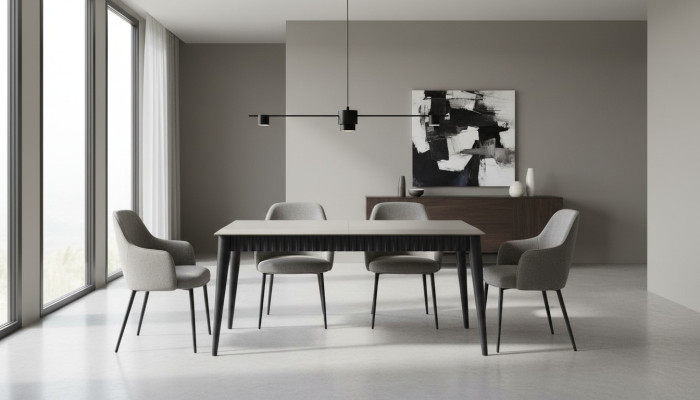 Table de salle à manger grise Table en bois robuste Designer Luxueux Mobilier Salle à manger