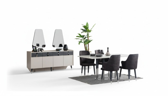 Ensemble de salle à manger moderne Table à manger rectangulaire 6x Chaises Buffet 2x Miroir