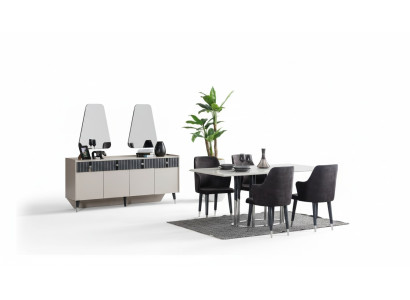 Ensemble de salle à manger moderne Table à manger rectangulaire 6x Chaises Buffet 2x Miroir