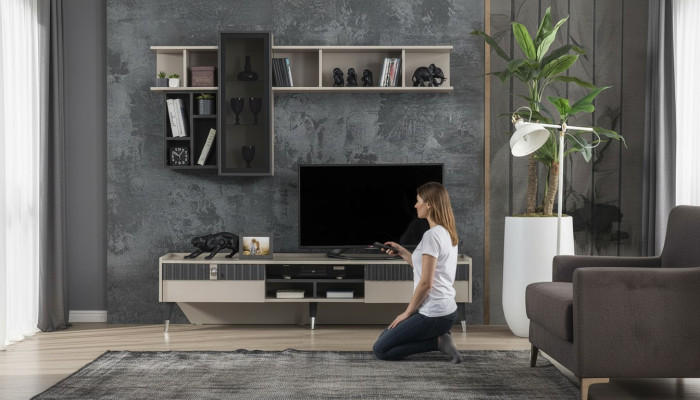 meuble bas en bois exclusif moderne pour télévision et étagère