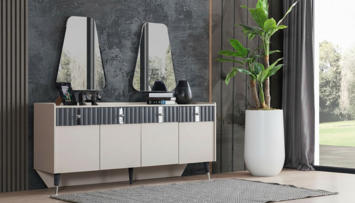 Complet et Suite Designer Beige Sideboard Sideboard Ensemble de 2 Miroirs en 3 pièces