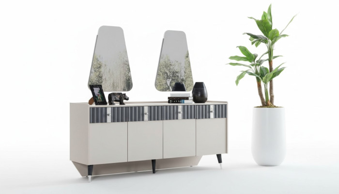 Complet et Suite Designer Beige Sideboard Sideboard Ensemble de 2 Miroirs en 3 pièces