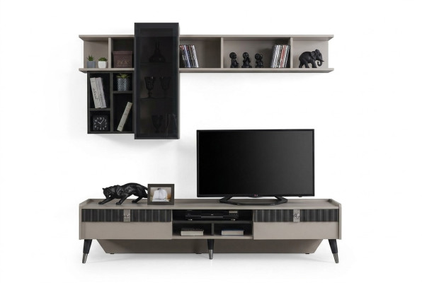 Ensemble salon designer Meuble TV stand luxe étagères bois table basse 3 pièces