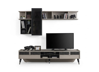 Ensemble salon designer Meuble TV stand luxe étagères bois table basse 3 pièces