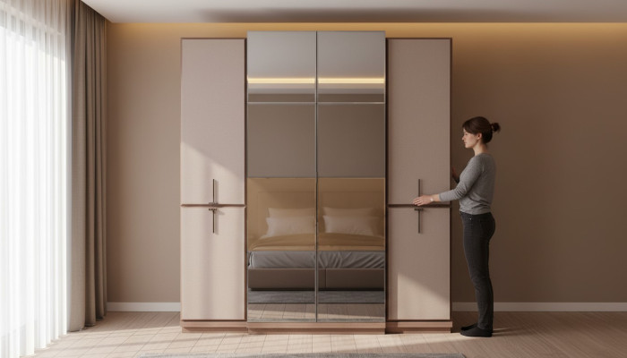 Armoire de chambre beige en bois designer armoire en verre nouvelle
