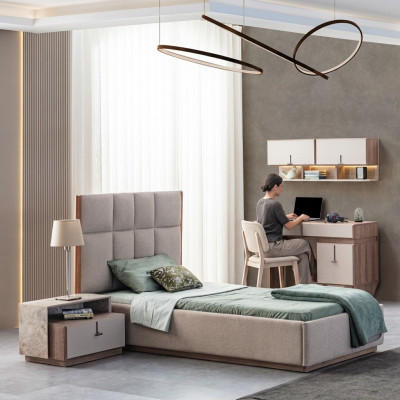 Chambre d'enfants Mobilier Designer Lit simple en bois Table de chevet Bureau 4 pièces