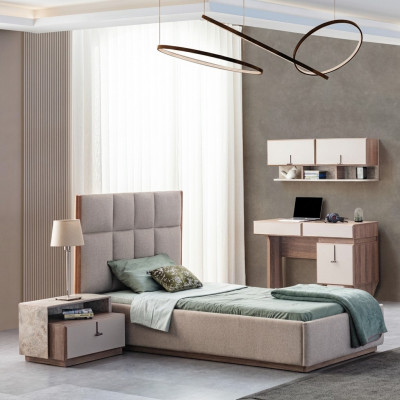 Chambre d'enfants Mobilier Designer Lit simple en bois Table de chevet Bureau 4 pièces