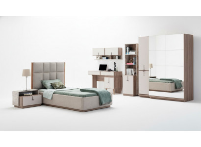 Suite complète de chambre d'enfants de luxe, lit 1x, tables de chevet, étagère à livres.