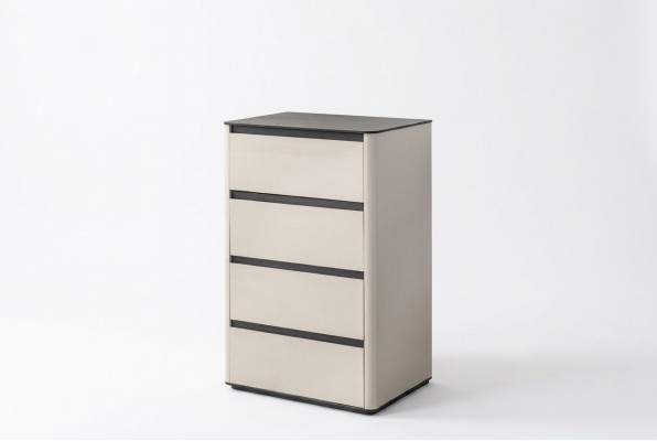 Coffre à tiroirs en bois beige 4 portes Armoire en bois Armoire complémentaire élégante pour chambre à coucher