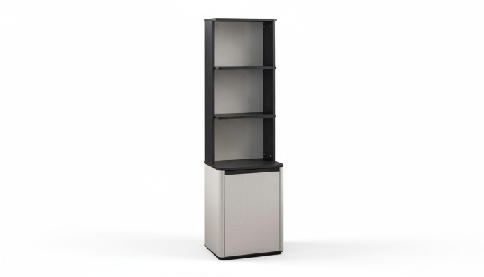 Étagère pour enfants noire et blanche, conçue par un designer, bibliothèque sur pieds.
