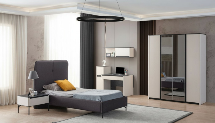 Complétez la chambre d'enfants avec les meubles suivants : Lit Table de chevet Bureau Armoire