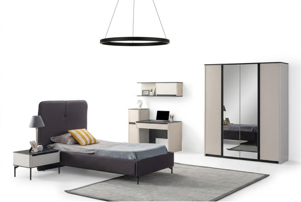 Complétez la chambre d'enfants avec les meubles suivants : Lit Table de chevet Bureau Armoire