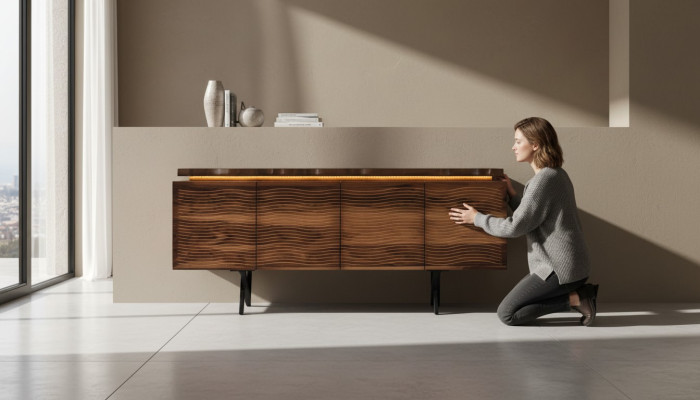 Designer Marron Bois Commode Buffet de luxe Salle à manger Armoire en bois