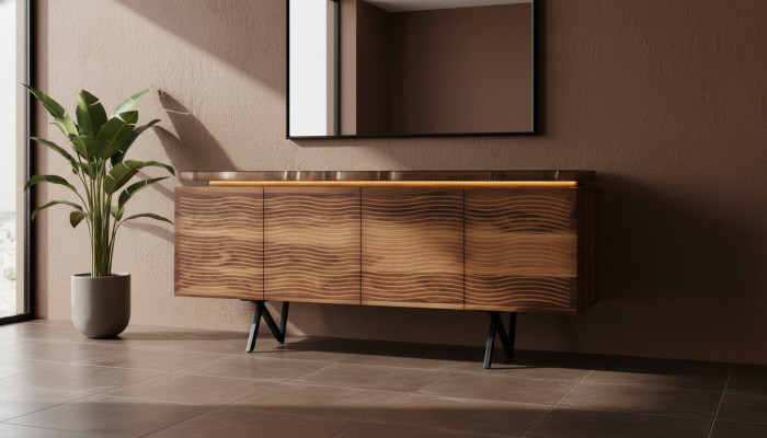 Designer Marron Bois Commode Buffet de luxe Salle à manger Armoire en bois