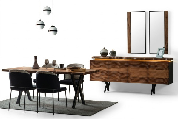 Ensemble de salle à manger brun-noir complet Table à manger en bois de designer Chaises rembourrées