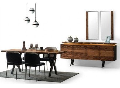 Ensemble de salle à manger brun-noir complet Table à manger en bois de designer Chaises rembourrées