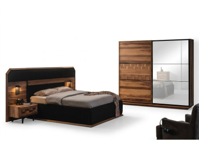 Exquise Suite de chambre Lit double noble 2x Tables de nuit en bois