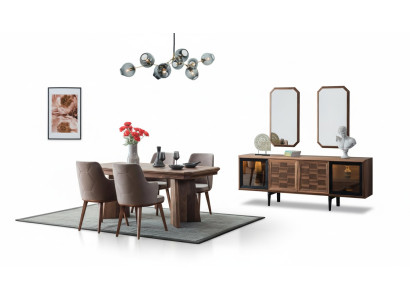Ensemble de salle à manger élégant composé d'une table en bois exclusive, d'un buffet design et de chaises - 10 pièces