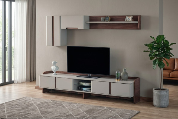 Unité murale de salon blanche Mobilier luxueux Meuble TV Buffet bas Étagères Bahut