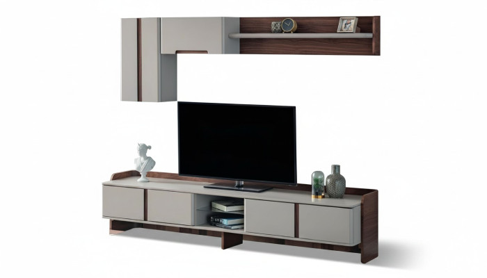 Unité murale de salon blanche Mobilier luxueux Meuble TV Buffet bas Étagères Bahut