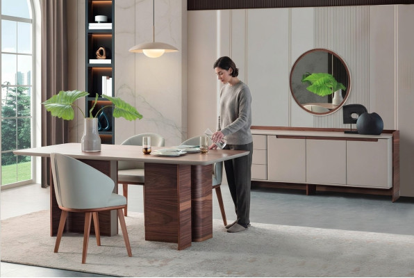 Mobilier de salle à manger exclusif Table à manger robuste Buffet design Chaises