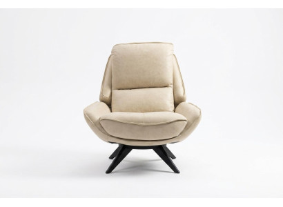 Fauteuil en cuir beige pour salon, fauteuil de club design à un seul siège, meuble noble.